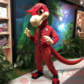 Mascot character of a Red Dimorphodon dressed with a Joggers and Bracelet watches