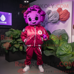 Mascot character of a Magenta Cabbage dressed with a Bomber Jacket and Digital watches