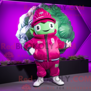 Mascot character of a Magenta Cabbage dressed with a Bomber Jacket and Digital watches
