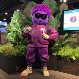 Mascot character of a Magenta Cabbage dressed with a Bomber Jacket and Digital watches