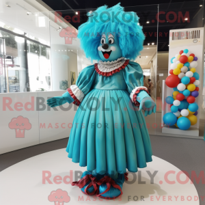 Mascot character of a Turquoise Clown dressed with a Mini Dress and Hairpins