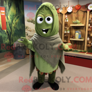 Mascot character of a Olive Enchiladas dressed with a Button-Up Shirt and Shawl pins