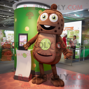 Mascot character of a Brown Zucchini dressed with a Rash Guard and Coin purses