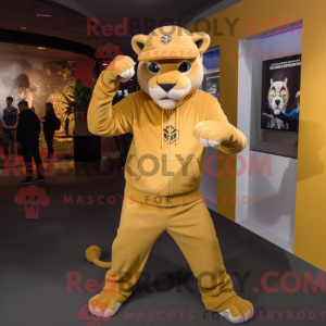 Mascot character of a Gold Puma dressed with a Long Sleeve Tee and Beanies