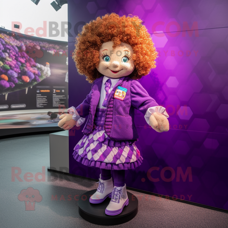 Purple Irish Dancing Shoes mascot costume character dressed with a Jacket and Hair clips