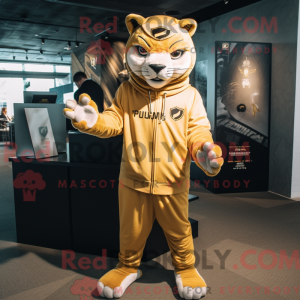 Mascot character of a Gold Puma dressed with a Long Sleeve Tee and Beanies