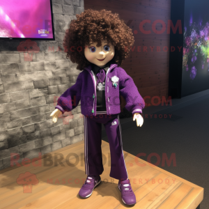 Purple Irish Dancing Shoes mascot costume character dressed with a Jacket and Hair clips