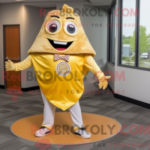 Mascot character of a Gold Pizza Slice dressed with a Dress Pants and Anklets