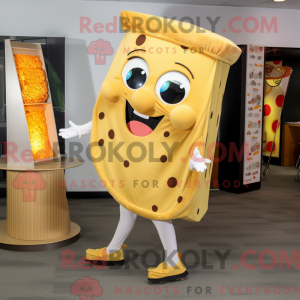 Mascot character of a Gold Pizza Slice dressed with a Dress Pants and Anklets