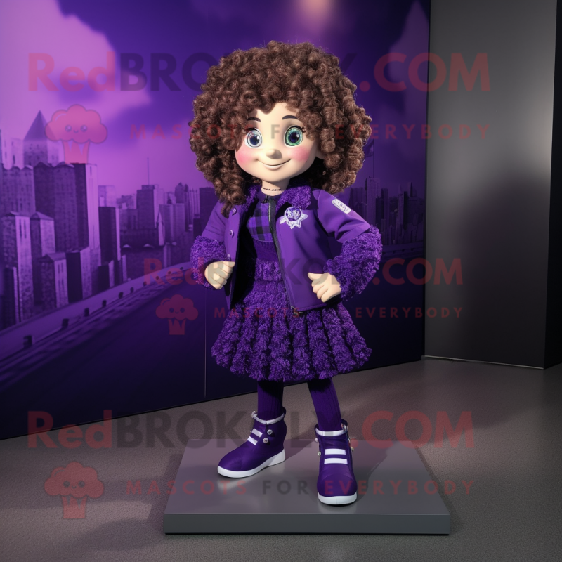 Purple Irish Dancing Shoes mascot costume character dressed with a Jacket and Hair clips