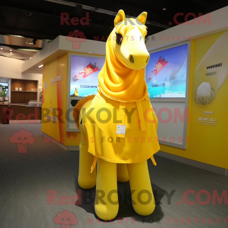 Mascot character of a Yellow Horse dressed with a Cover-up and Foot pads