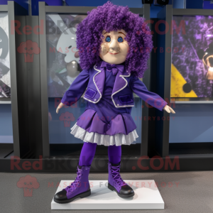 Purple Irish Dancing Shoes mascot costume character dressed with a Jacket and Hair clips