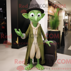 Mascot character of a Olive Magician dressed with a Skinny Jeans and Briefcases