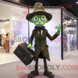 Mascot character of a Olive Magician dressed with a Skinny Jeans and Briefcases