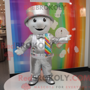 Mascot character of a Silver Rainbow dressed with a Waistcoat and Hat pins