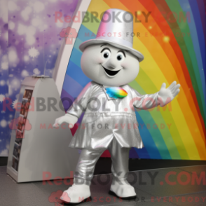 Mascot character of a Silver Rainbow dressed with a Waistcoat and Hat pins