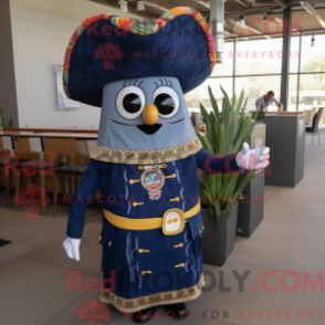 Mascot character of a Navy Enchiladas dressed with a Cocktail Dress and Tie pins