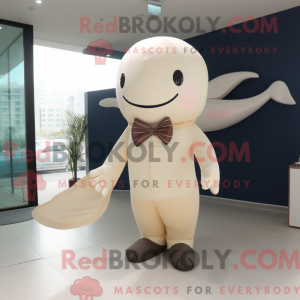 Mascot character of a Beige Whale dressed with a Bikini and Bow ties