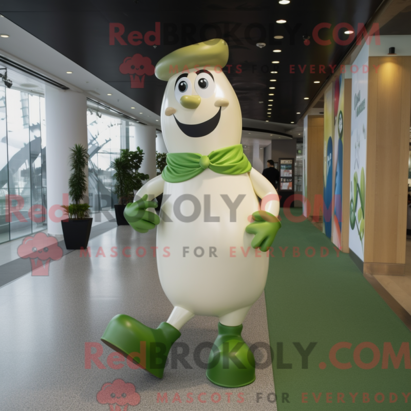 Mascot character of a Olive Bottle Of Milk dressed with a Trousers and Anklets