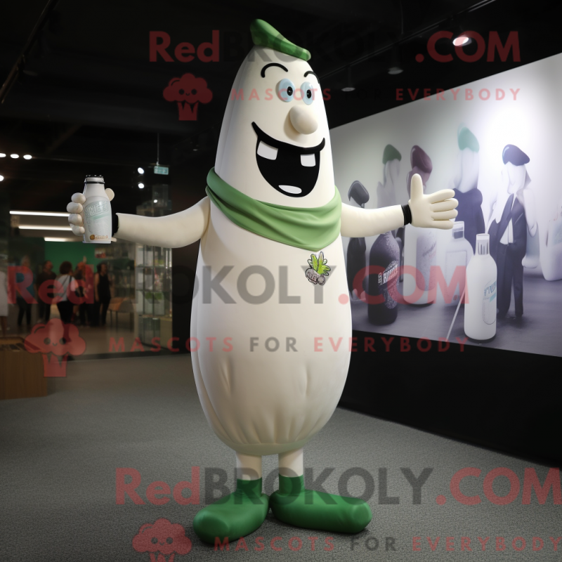Mascot character of a Olive Bottle Of Milk dressed with a Trousers and Anklets