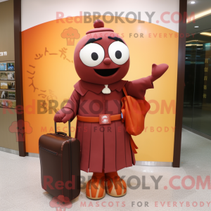 Mascot character of a Maroon Mandarin dressed with a Wrap Skirt and Briefcases