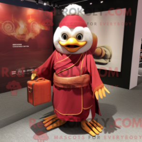 Mascot character of a Maroon Mandarin dressed with a Wrap Skirt and Briefcases