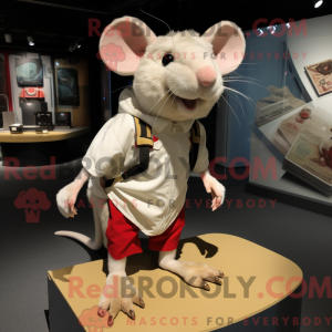 Mascot character of a Cream Rat dressed with a Shorts and Shoe clips