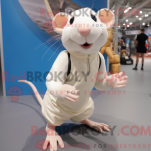 Mascot character of a Cream Rat dressed with a Shorts and Shoe clips