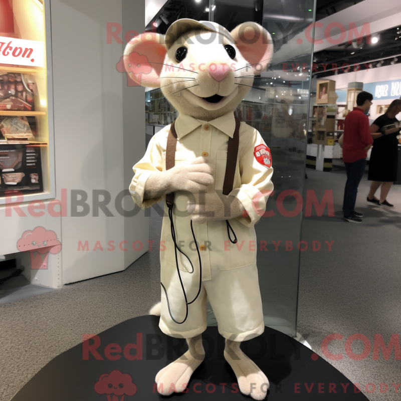 Mascot character of a Cream Rat dressed with a Shorts and Shoe clips