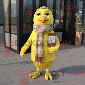Mascot character of a Lemon Yellow Canary dressed with a Cardigan and Scarf clips
