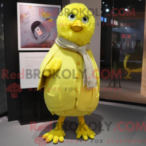 Mascot character of a Lemon Yellow Canary dressed with a Cardigan and Scarf clips