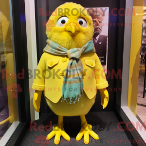 Mascot character of a Lemon Yellow Canary dressed with a Cardigan and Scarf clips