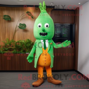 Mascot character of a Green Carrot dressed with a Culottes and Pocket squares