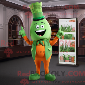 Mascot character of a Green Carrot dressed with a Culottes and Pocket squares