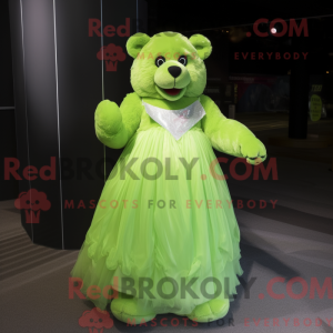 Mascot character of a Lime Green Bear dressed with a Ball Gown and Ties