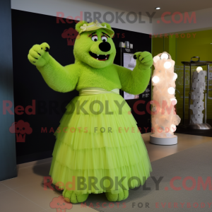 Mascot character of a Lime Green Bear dressed with a Ball Gown and Ties