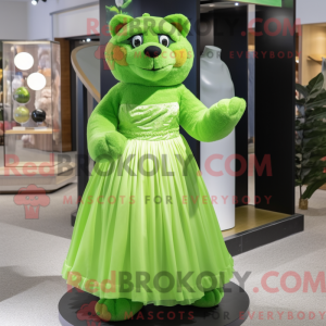 Mascot character of a Lime Green Bear dressed with a Ball Gown and Ties