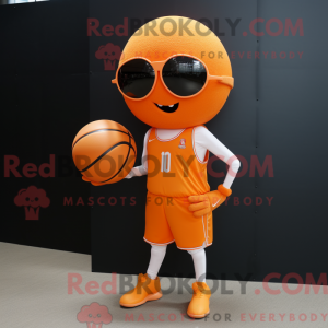 Mascot character of a Orange Basketball Ball dressed with a Jumpsuit and Sunglasses