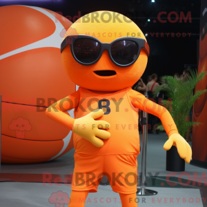 Mascot character of a Orange Basketball Ball dressed with a Jumpsuit and Sunglasses