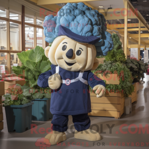 Mascot character of a Navy Cauliflower dressed with a Cargo Pants and Mittens