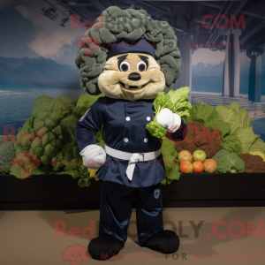 Mascot character of a Navy Cauliflower dressed with a Cargo Pants and Mittens