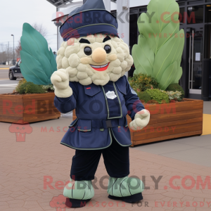 Mascot character of a Navy Cauliflower dressed with a Cargo Pants and Mittens