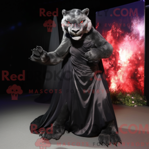 Mascot character of a Black Smilodon dressed with a Evening Gown and Anklets