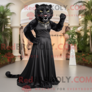Mascot character of a Black Smilodon dressed with a Evening Gown and Anklets