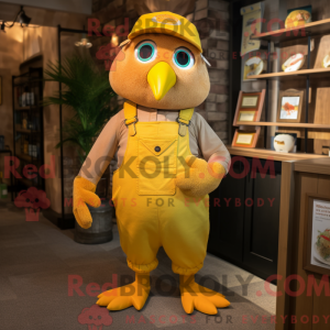 Mascot character of a Tan Canary dressed with a Dungarees and Mittens