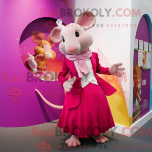 Mascot character of a Magenta Rat dressed with a Ball Gown and Pocket squares