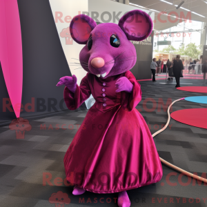 Mascot character of a Magenta Rat dressed with a Ball Gown and Pocket squares