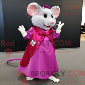 Mascot character of a Magenta Rat dressed with a Ball Gown and Pocket squares