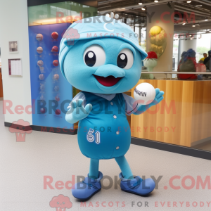Mascot character of a Cyan Plum dressed with a Baseball Tee and Keychains