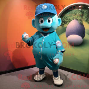 Mascot character of a Cyan Plum dressed with a Baseball Tee and Keychains